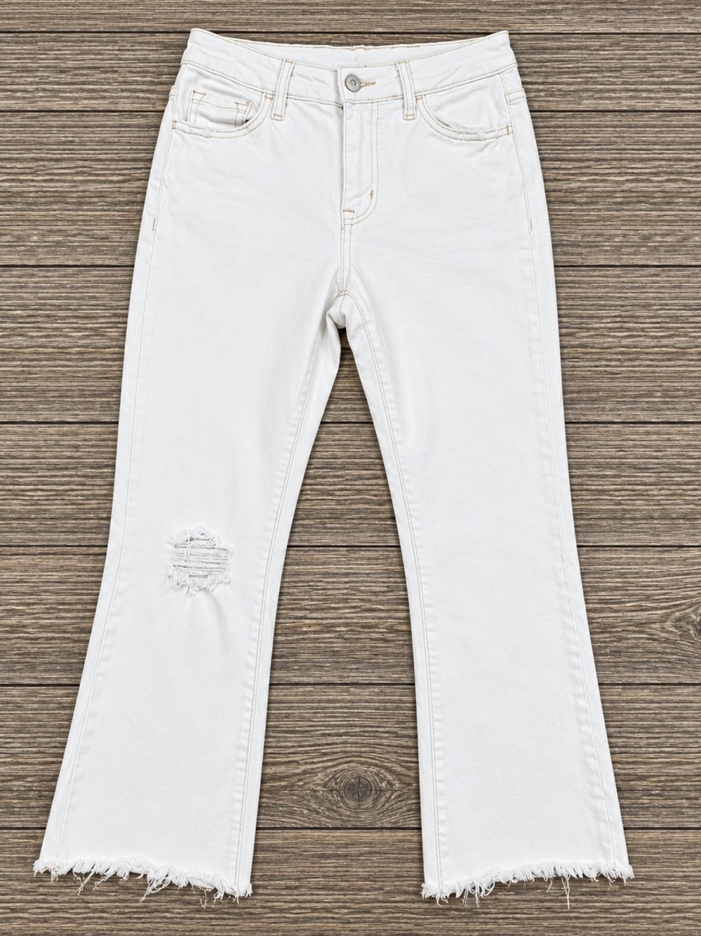 Flying Monkey White Distressed Raw Hem Crop Flare Jeans Size 26
